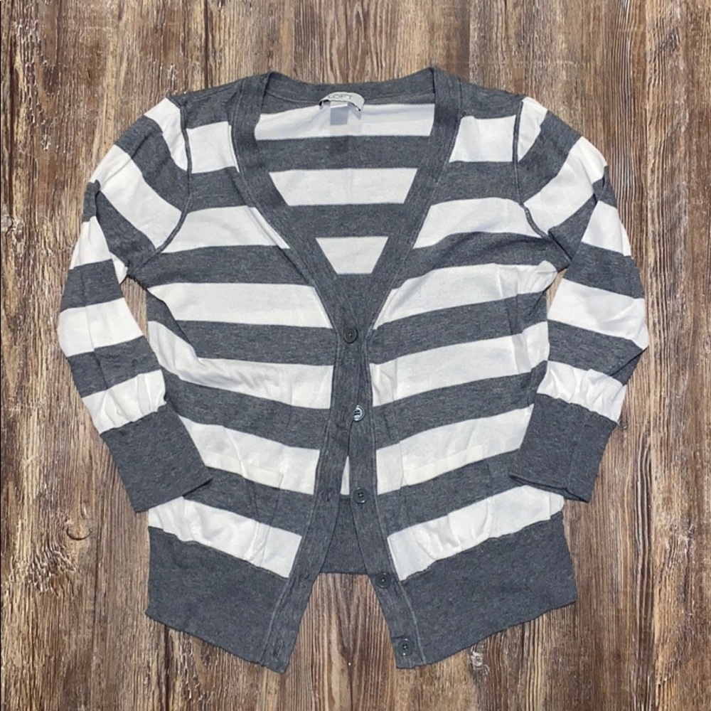 Loft Gray Striped Cardigan